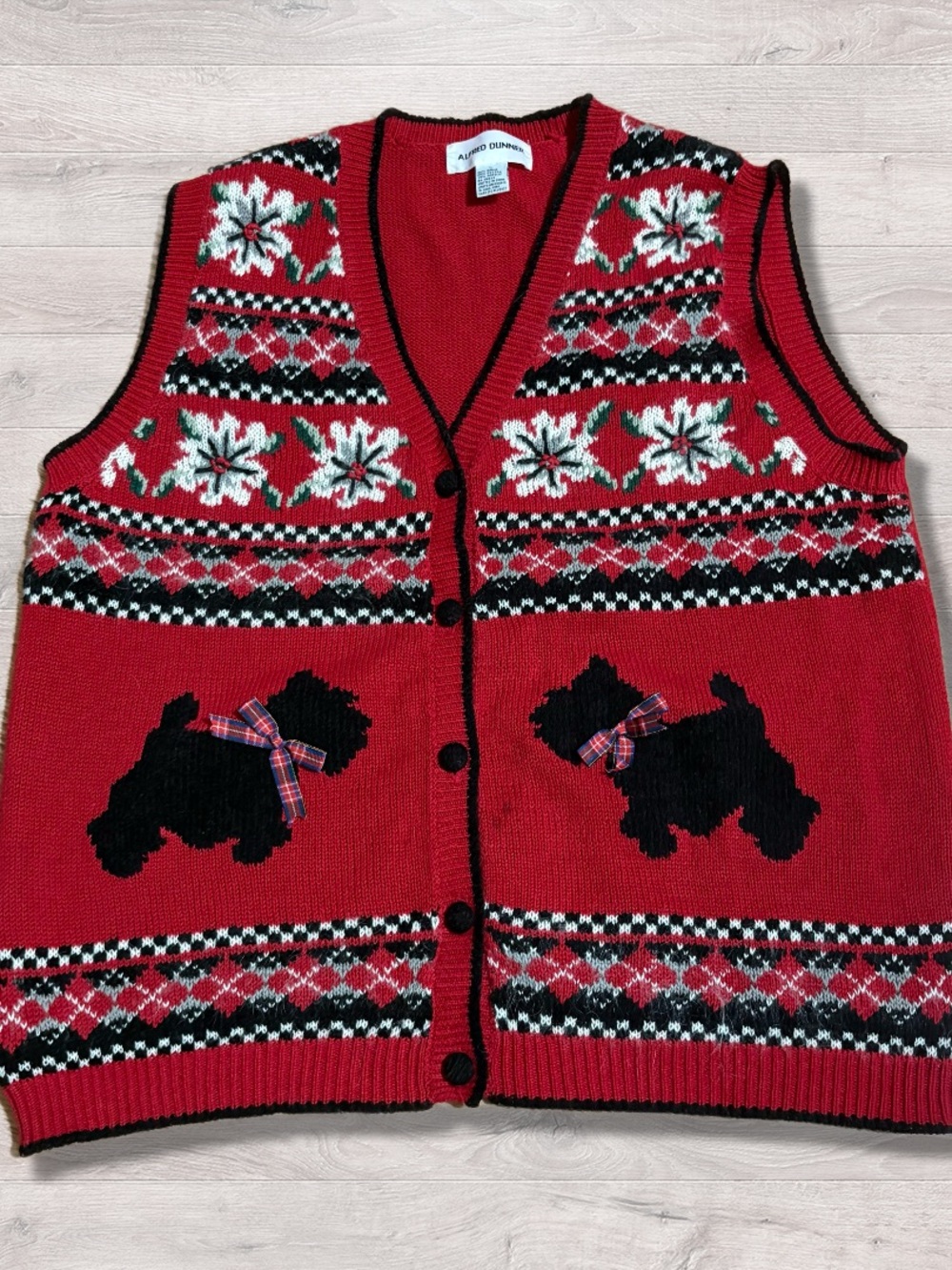 Vintage Alfred Dunner Scottie Dog Knit Sweater Vest Grannycore Large Holiday